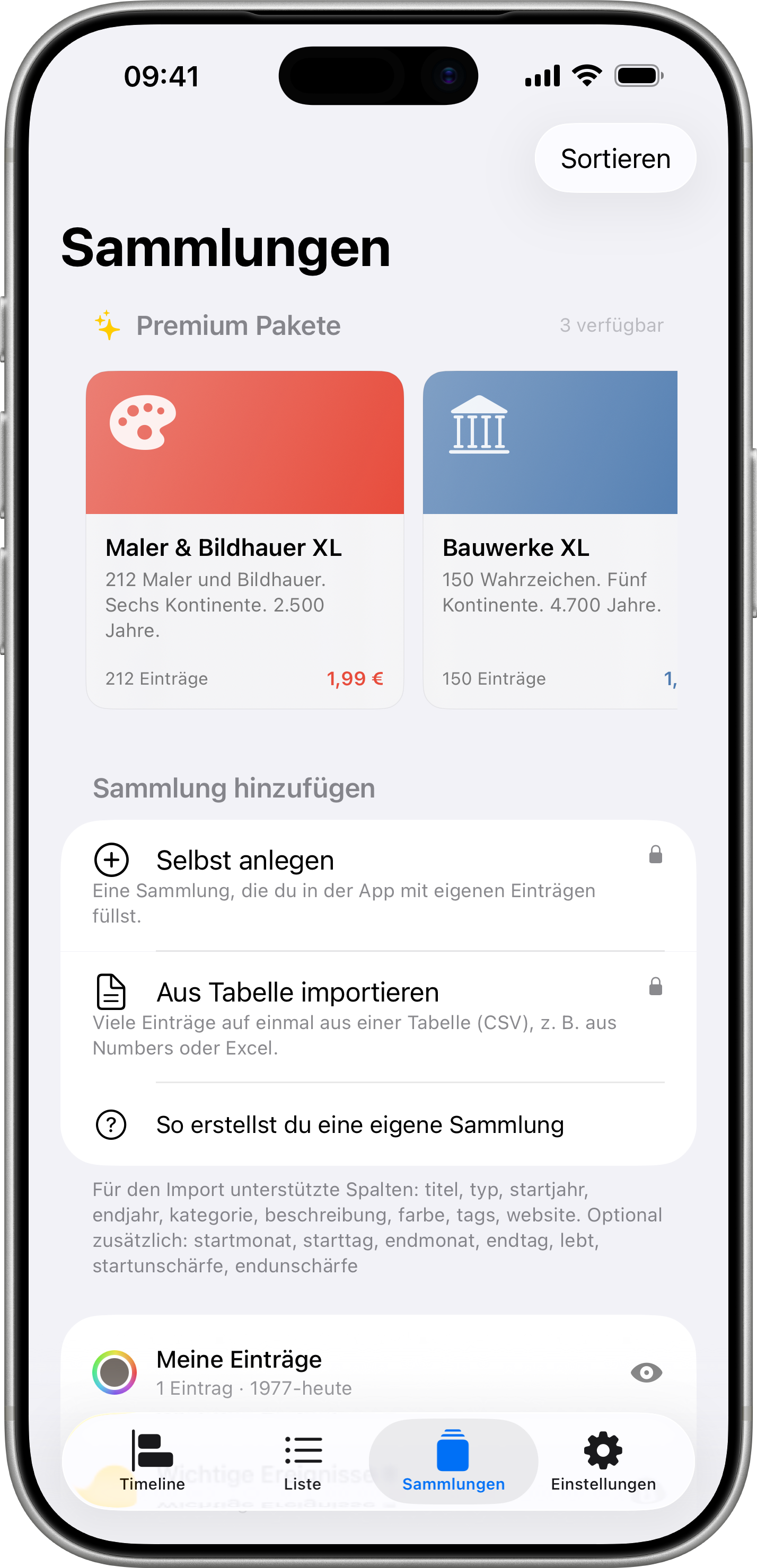 Parallel Sammlungen-Tab, mit eingebauten Sammlungen und Premium-Paketen an einem Ort